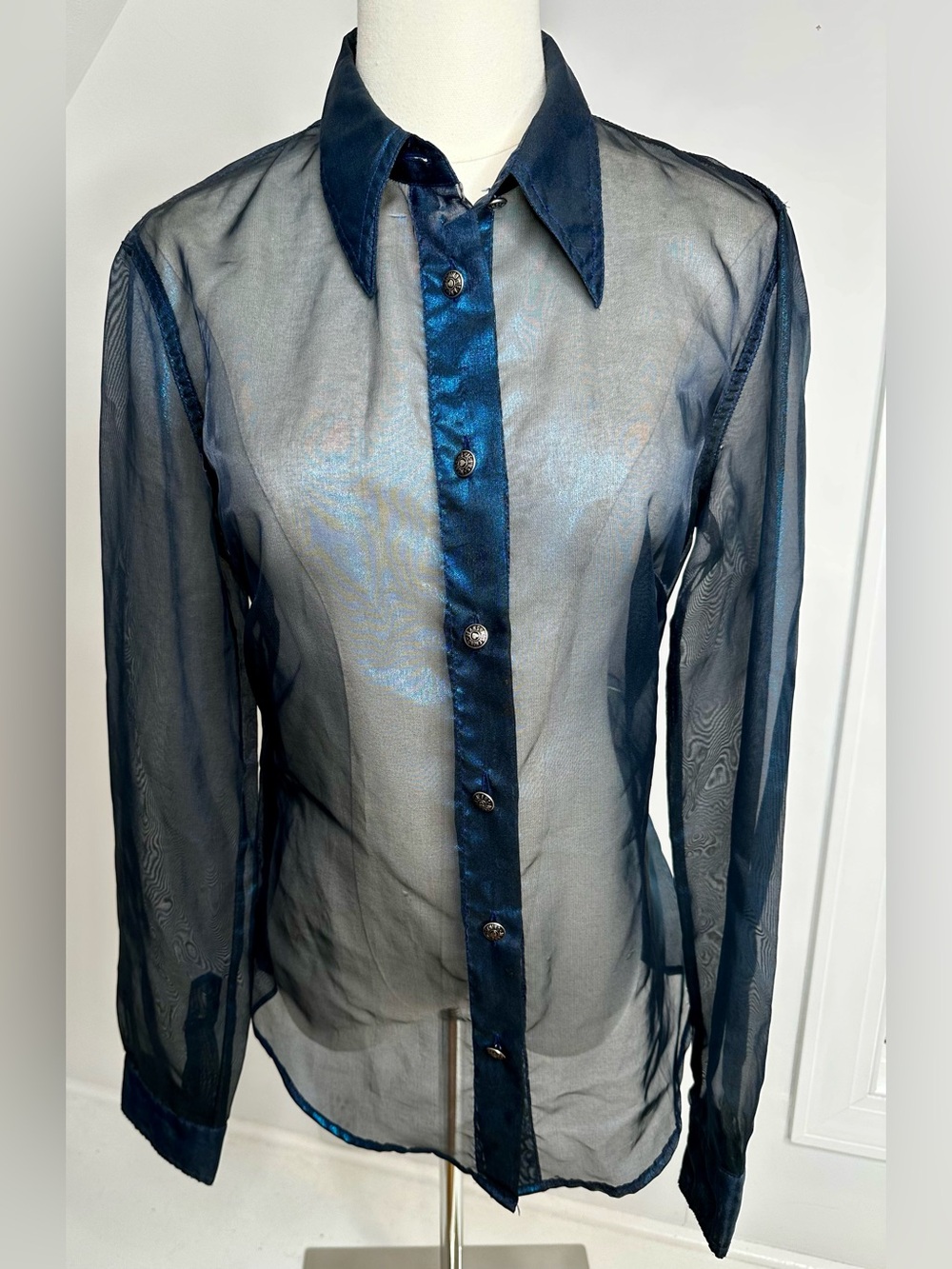 Vintage Moschino Jeans Sheer Mesh Iridescent Blouse IT44